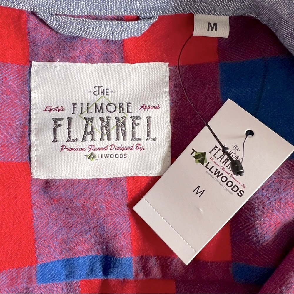 TALLWOODS The Filmore Flannel Buffalo Check Flannel Shirt Red Blue Button M NWT - Picture 7 of 8